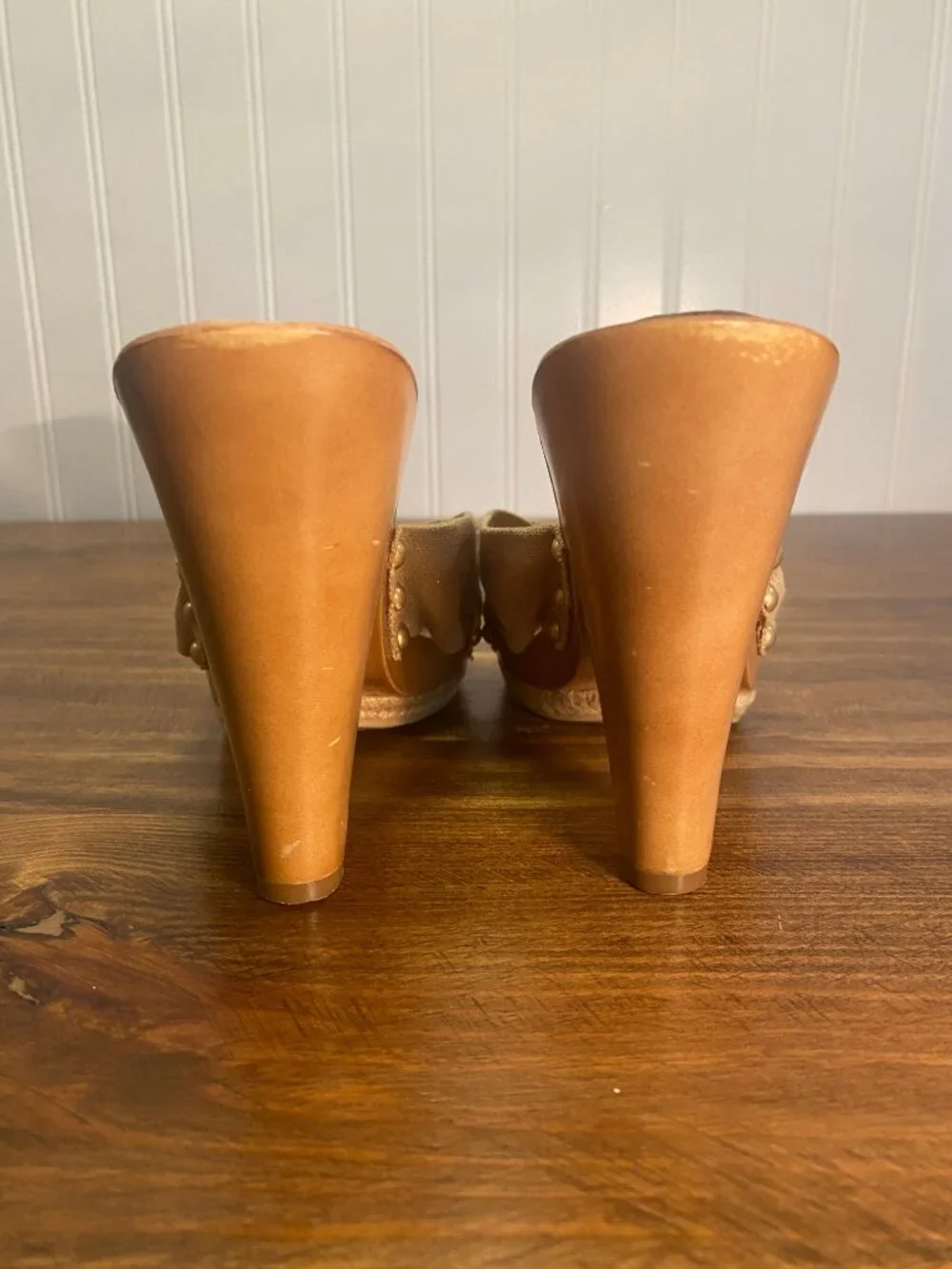 Kensie Girl - Jett Bow Platform Mule Heeled Sandals - Tan/Gold Flecked - 8.5 - Picture 4 of 12